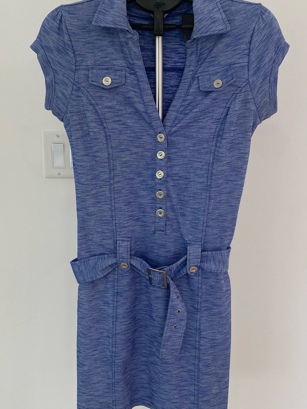 Guess Blue Polo-Style Knit Belted Dress